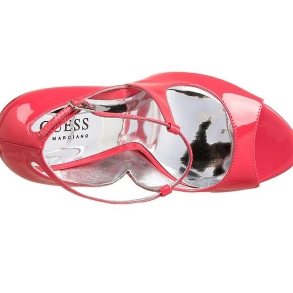 Guess Naga Hot Pink Patent Leather Strappy Stiletto Heels with Box Barbiecore 6 - Picture 12 of 13